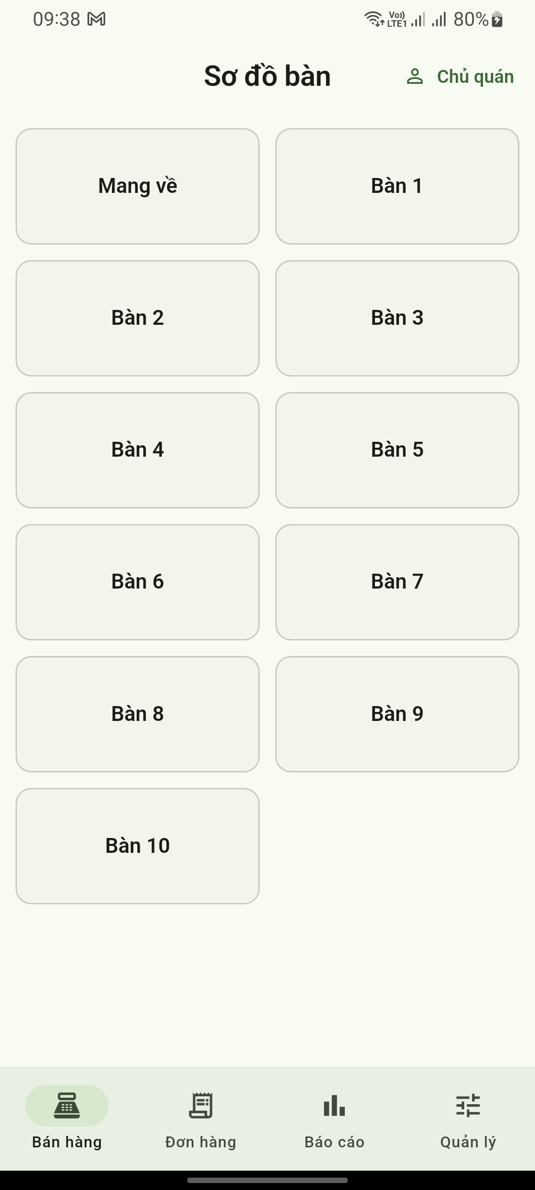 Sơ đồ bàn: bàn nào đang có khách, bàn nào đã gọi món