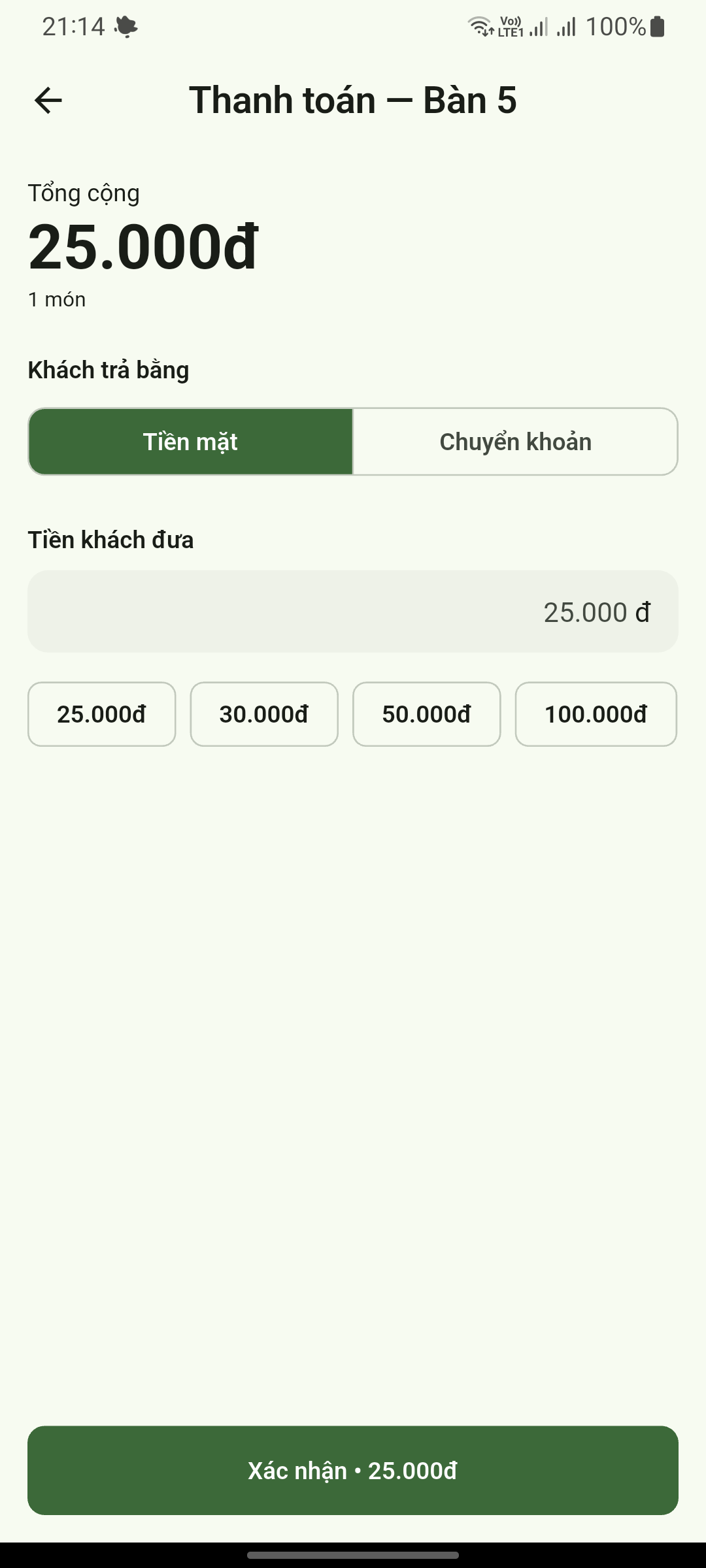 Màn thanh toán trên máy cầm tay